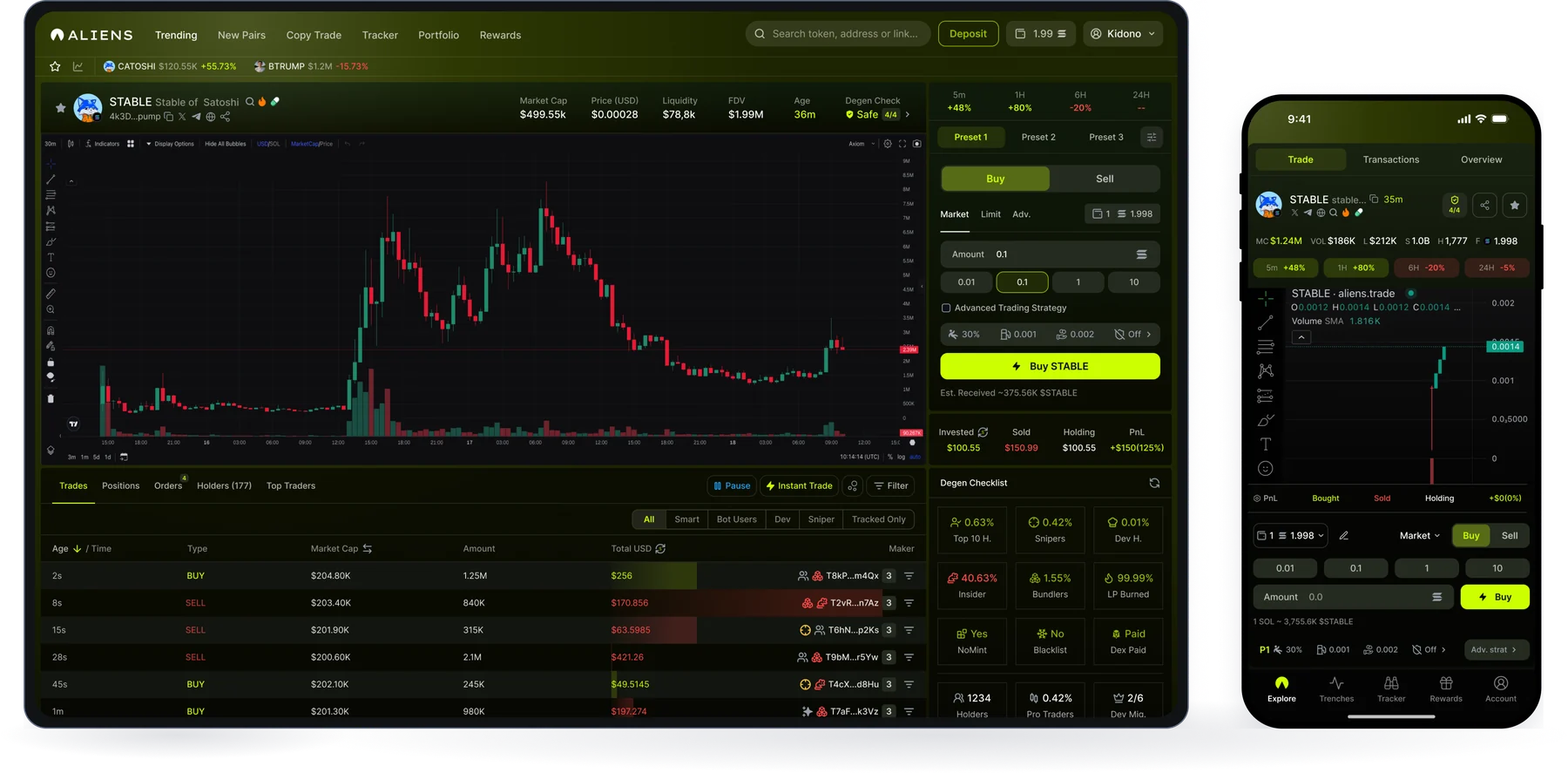 Token Details on desktop and mobile